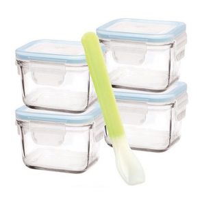 Glasslock 5 Piece Baby Food Square Glass Container Set with Silicone Spoon 210ml